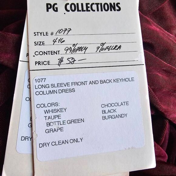 Vgt PG Collections burgundy long sleeve front and back Keyhole column dress fits - Picture 6 of 6